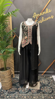 Black Sharara Set with Embroidery Work - Party Wear
