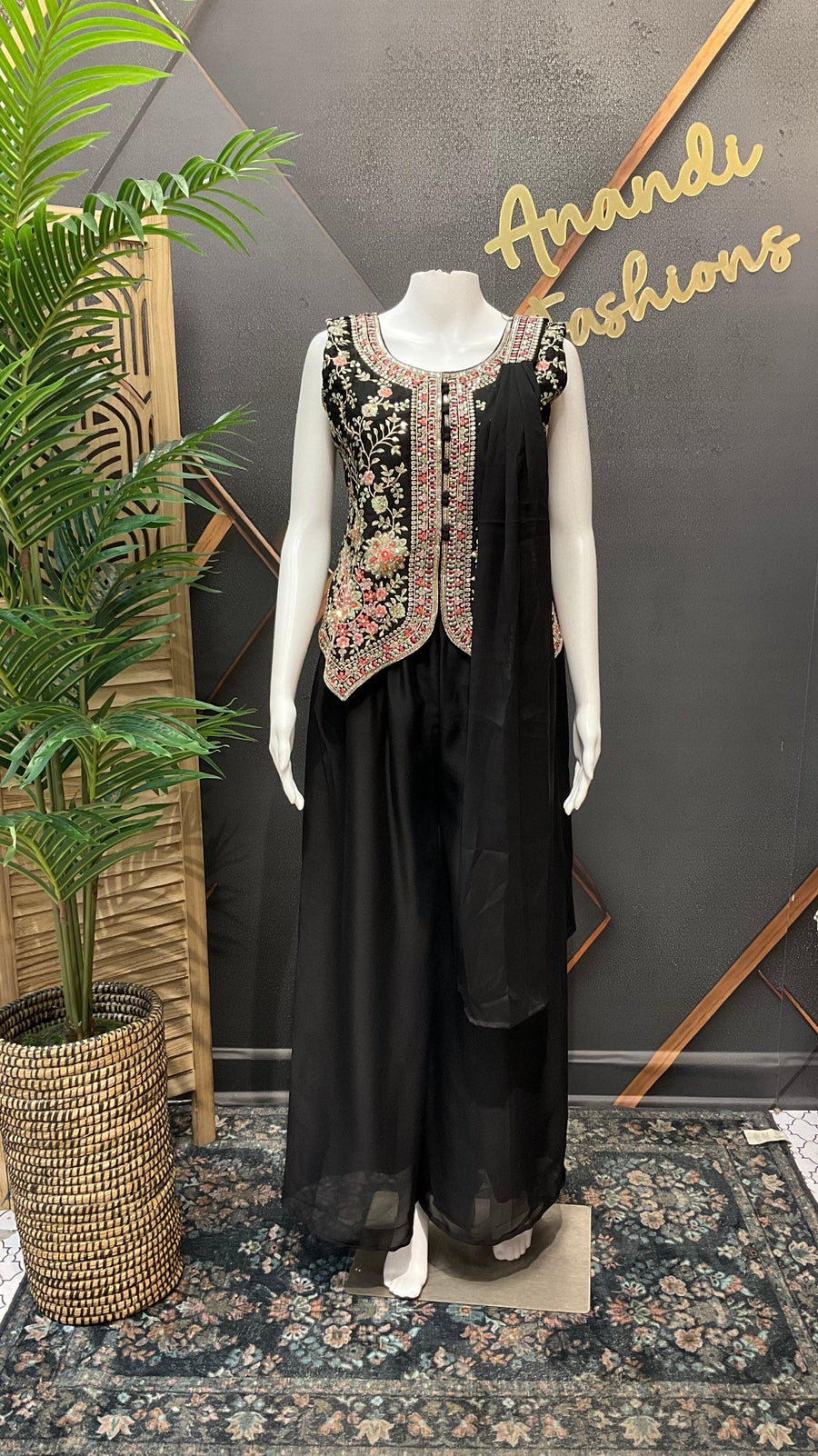 Black Sharara Set with Embroidery Work - Party Wear