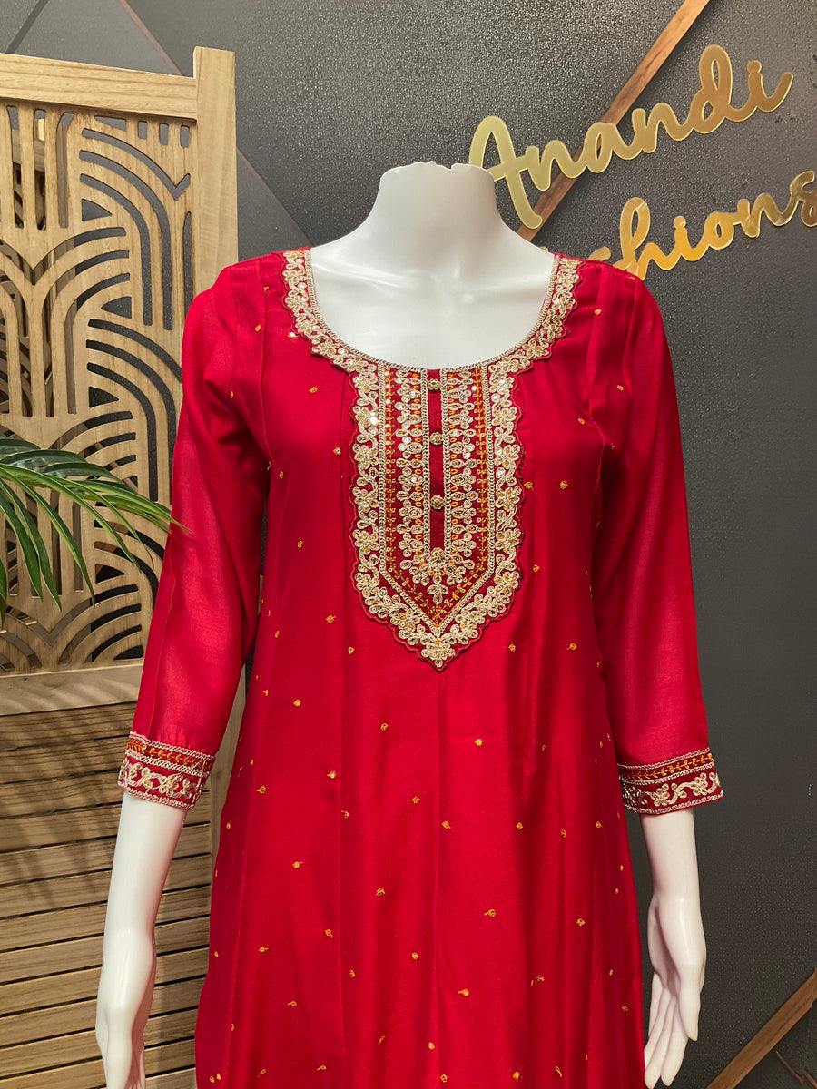 Red Anarkali Party Wear Kurti set