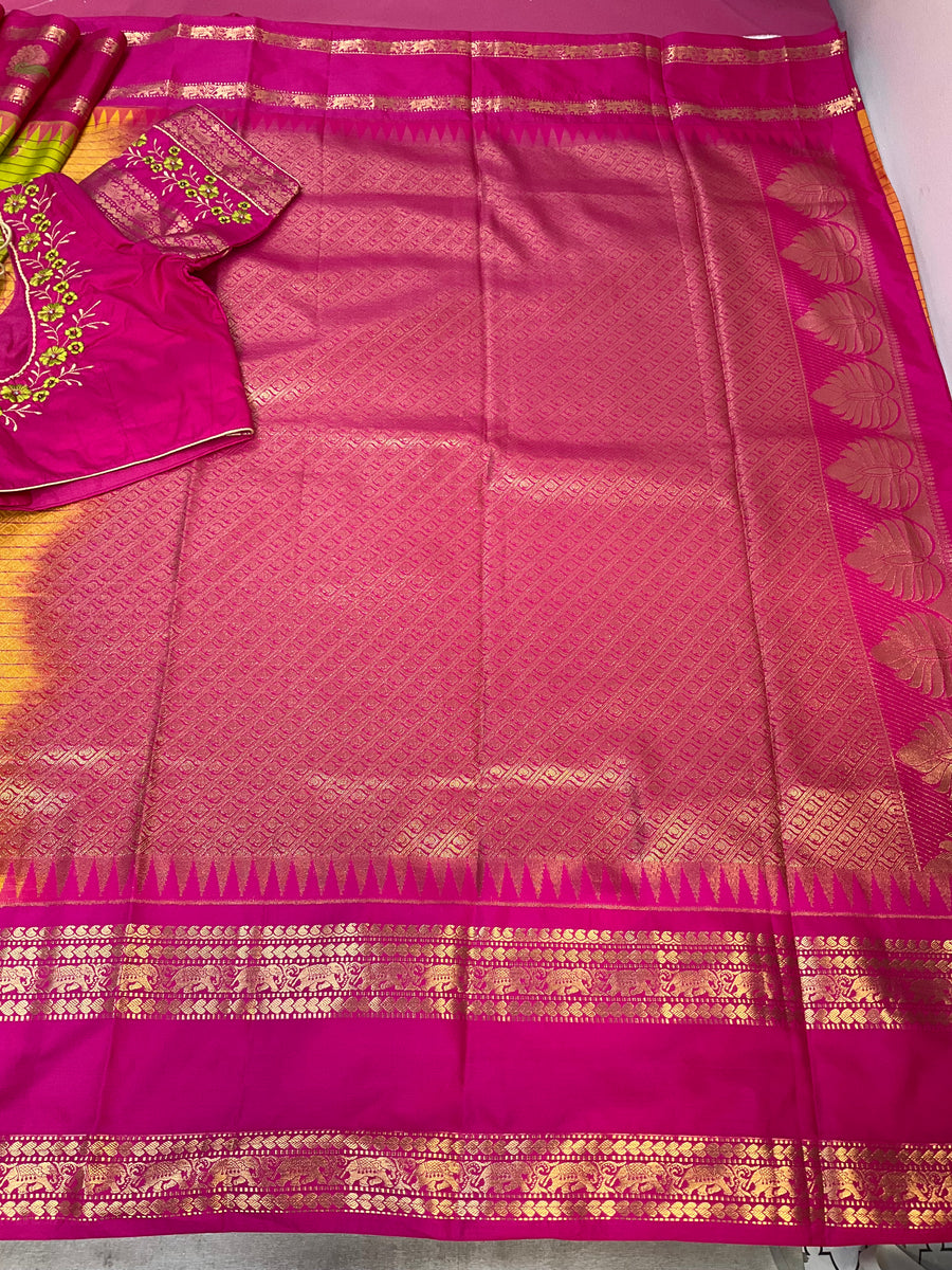Semi Gadwal Silk saree with stitched work blouse