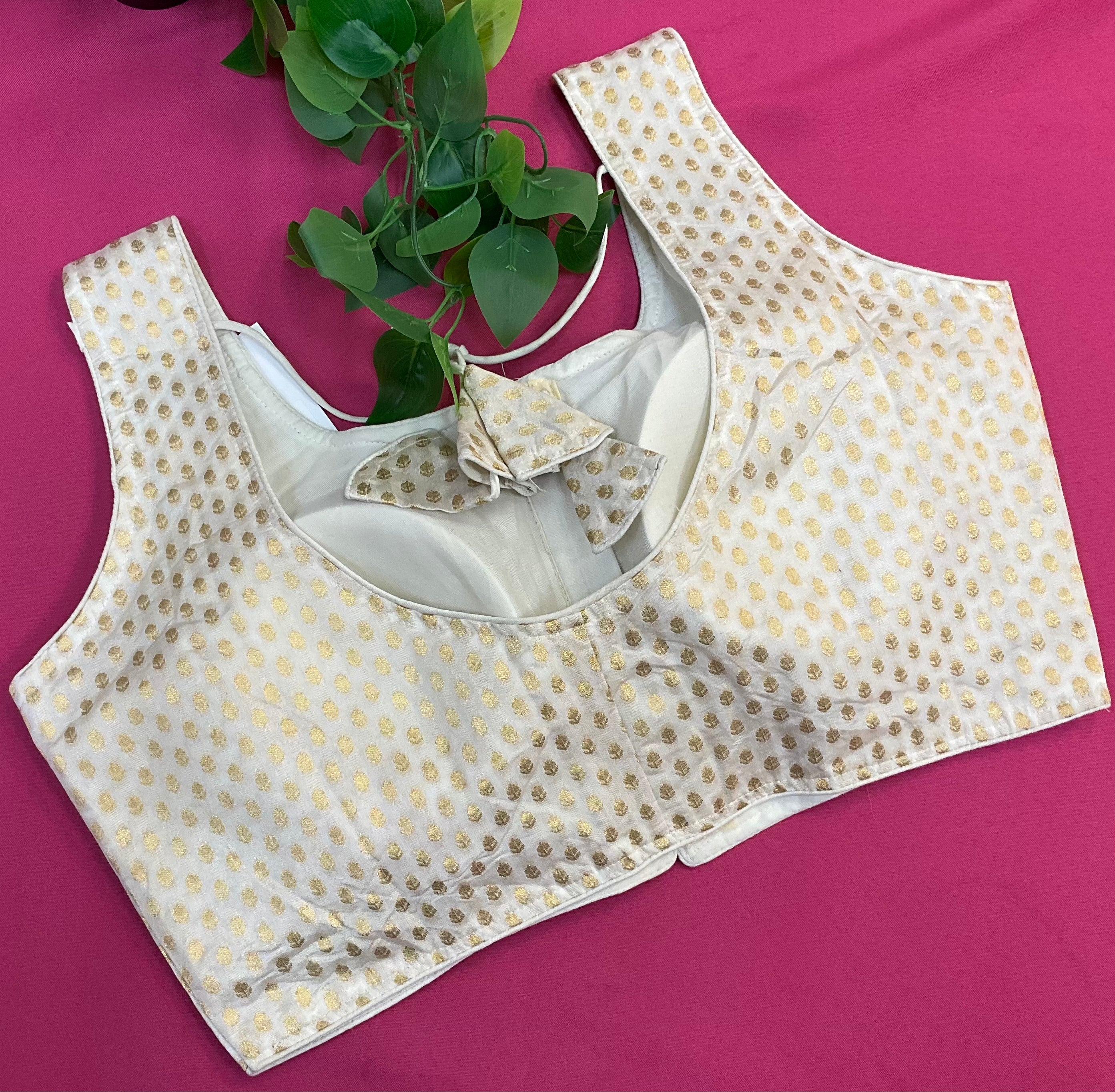 Size 44-Half White Brocade Blouse