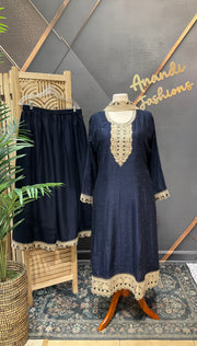 Navy Blue Plus Size Party Wear Palazzo set
