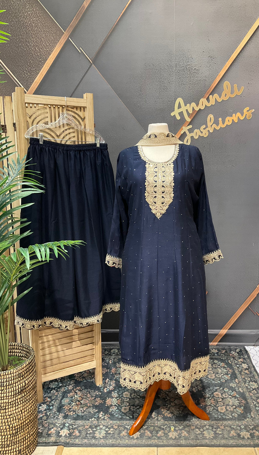 Navy Blue Plus Size Party Wear Palazzo set