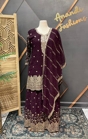 Plus Size Wine color Party Wear Sharara set