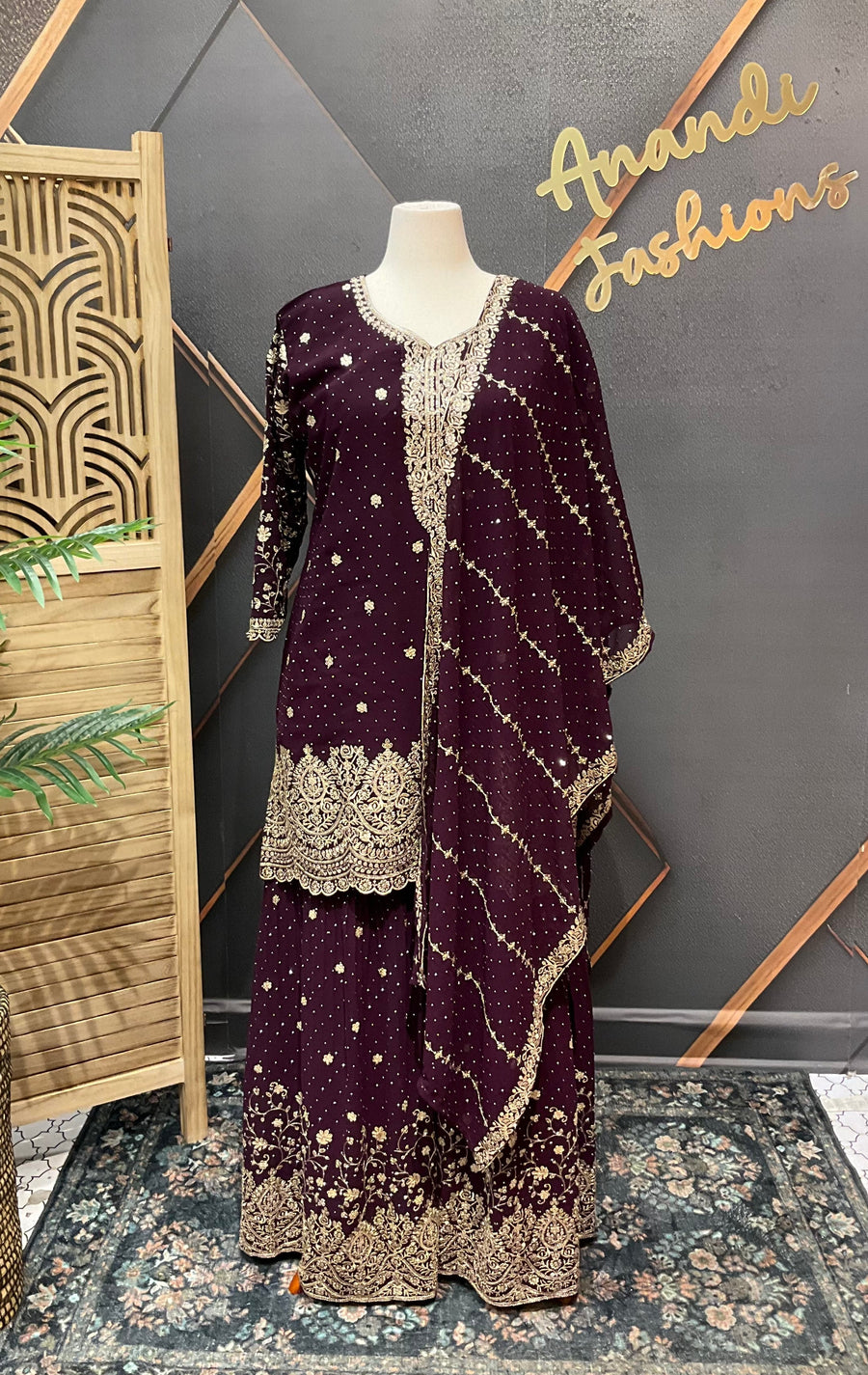 Plus Size Wine color Party Wear Sharara set