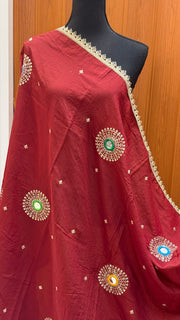 Maroon Color Silk Dupattas with Mirrors