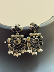 German Silver Black Earrings - Anandi Fashions