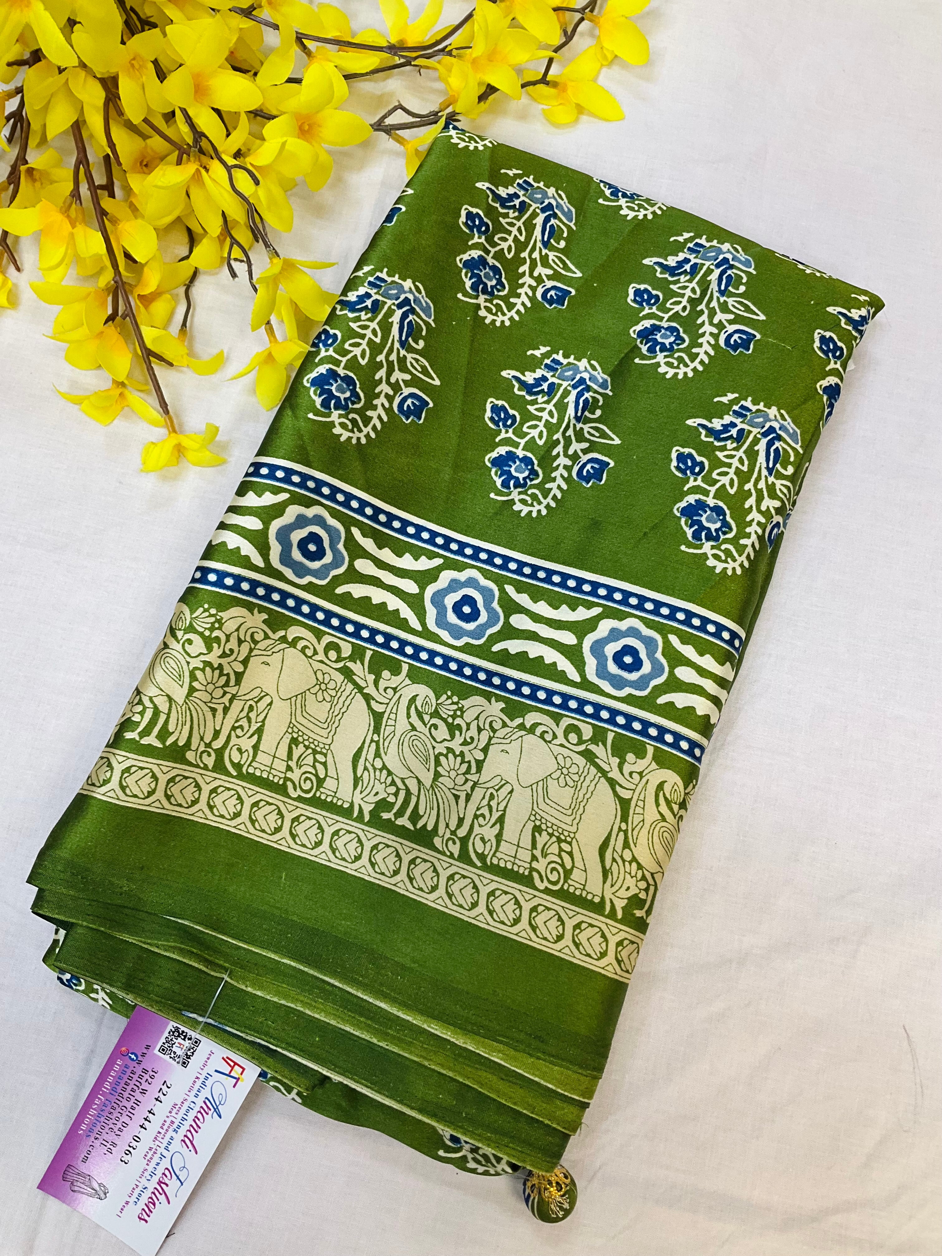 Semi Modal silk Mehandi green saree