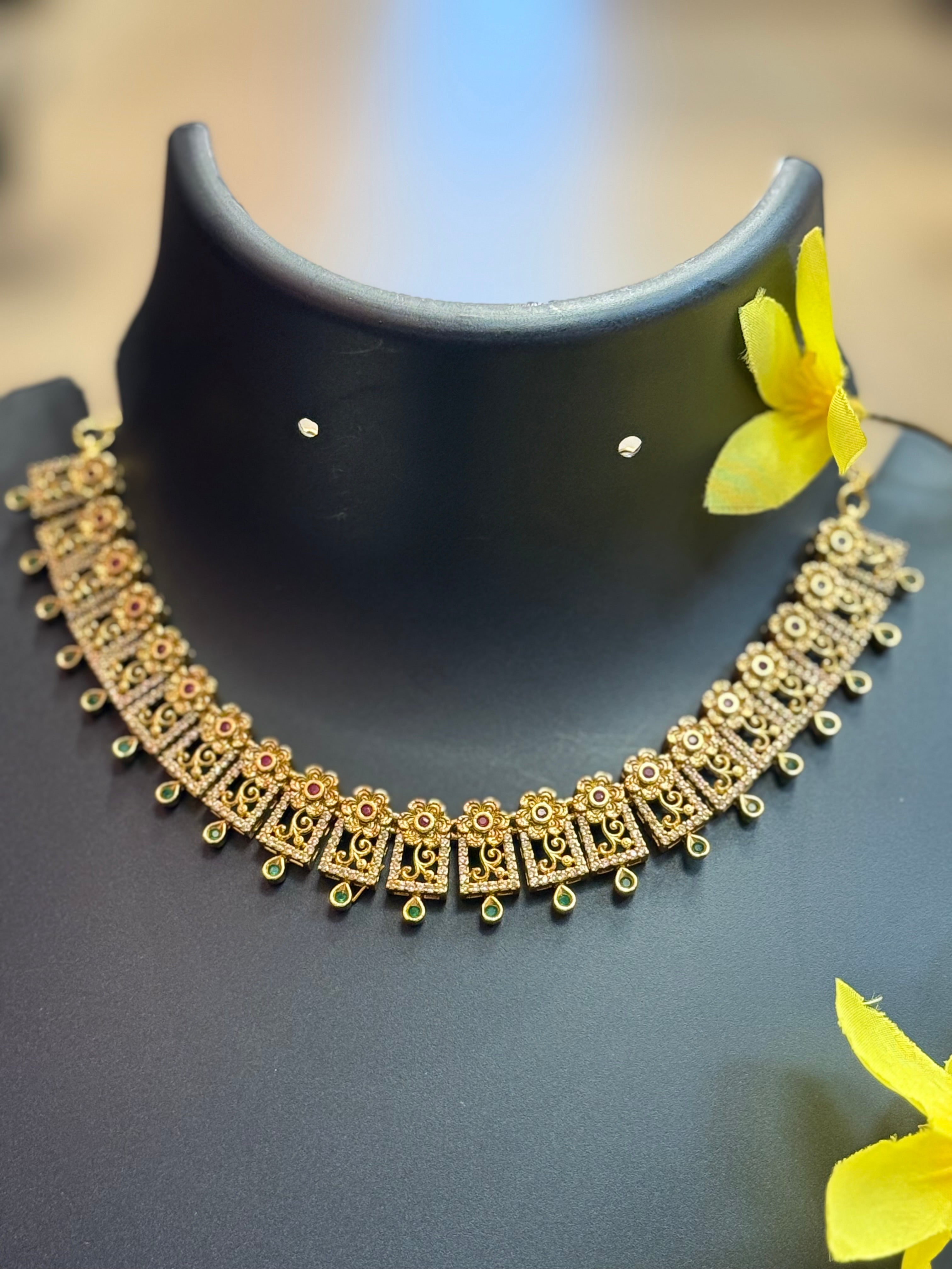 Antique Finish Necklace set with Floral Design