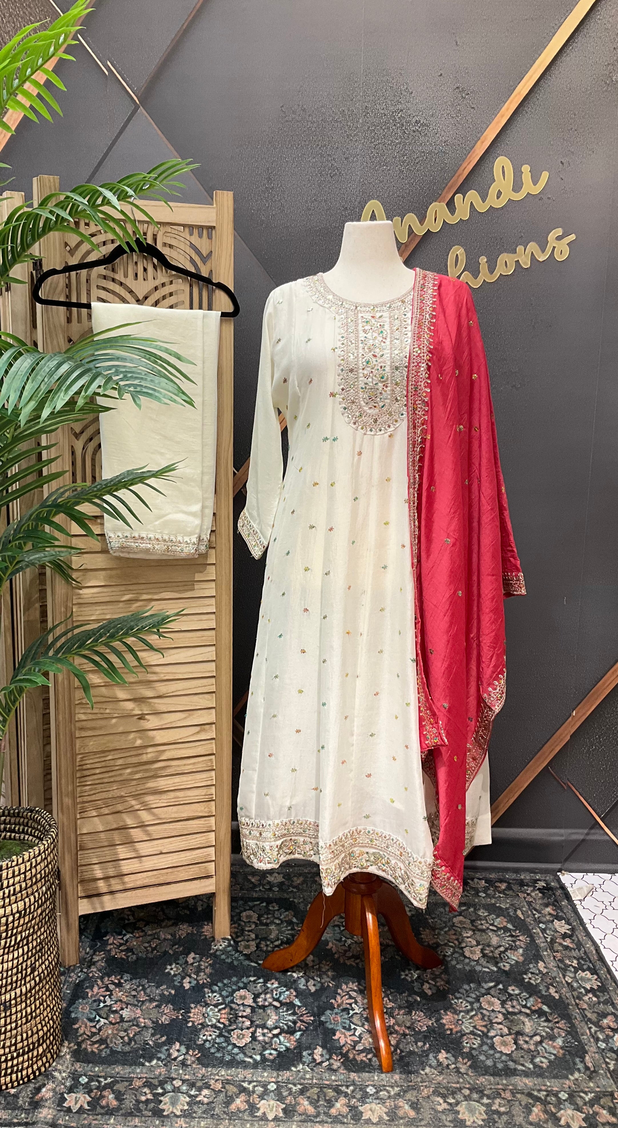 Plus size- Half White Anarkali kurti sets