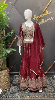 Shimmery Lehenga Set with Heavy Work - Dark Color Party Wear