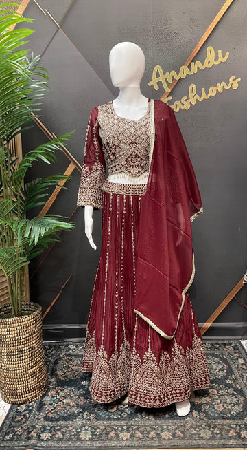 Shimmery Lehenga Set with Heavy Work - Dark Color Party Wear