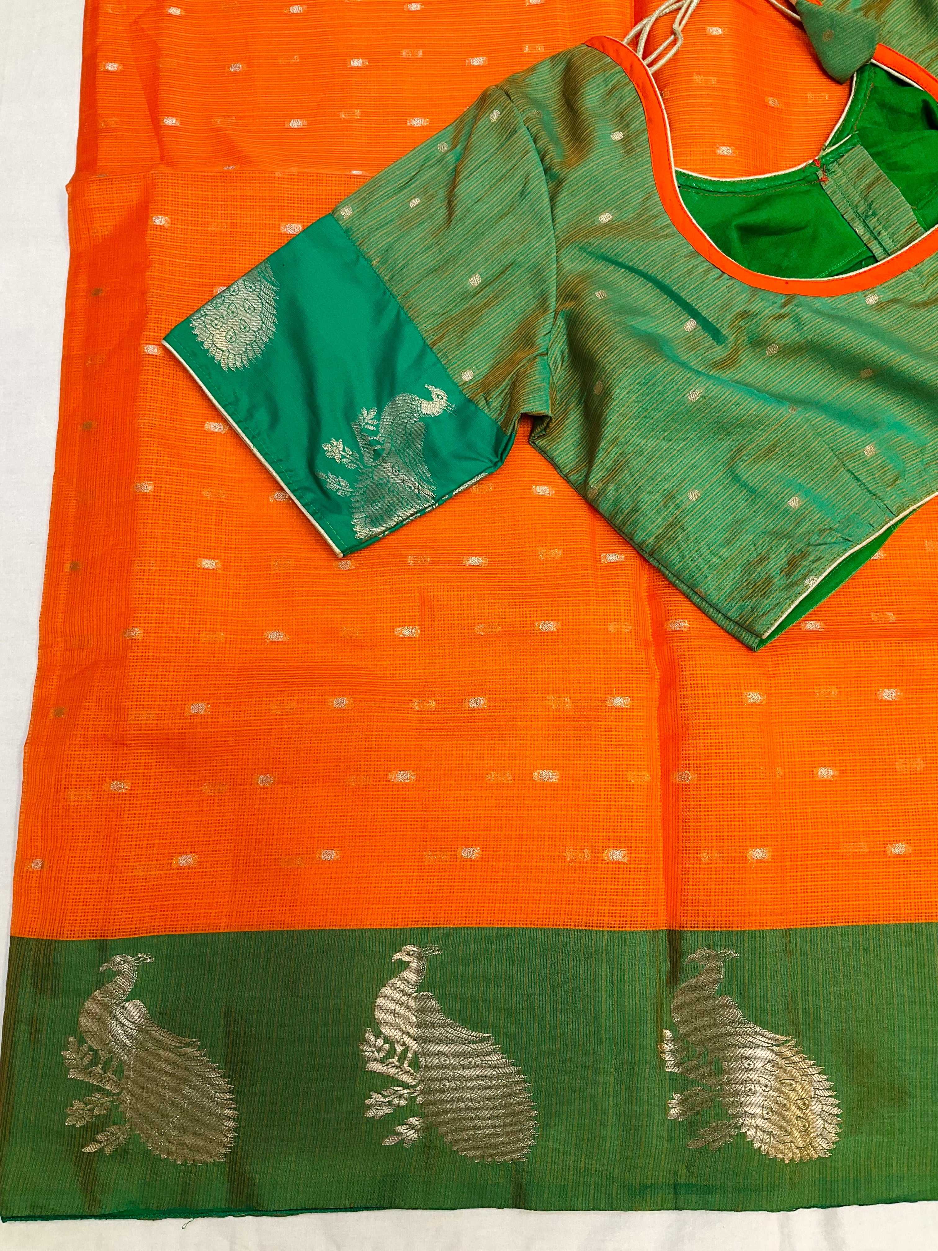 Orange Semi Silk saree with stitched blouse