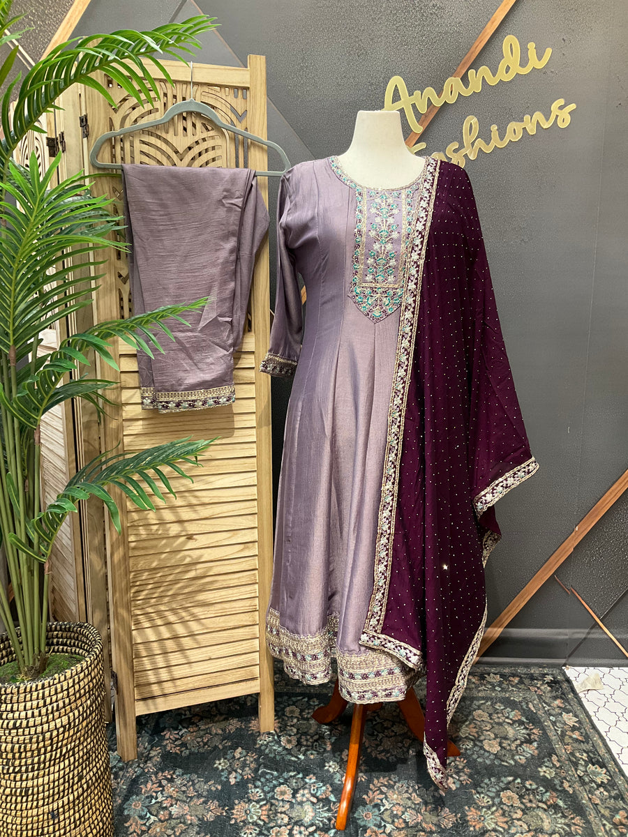 Plus Size Pastel Colors Anarkali Kurti Set