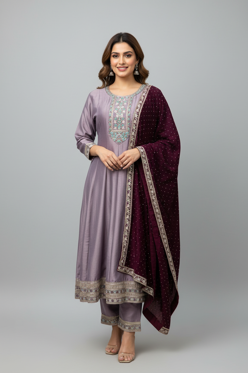 Plus Size Pastel Colors Anarkali Kurti Set