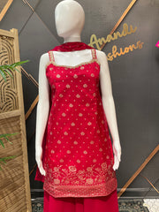 Pink Benarasi Silk Sleeveless Palazzo Set