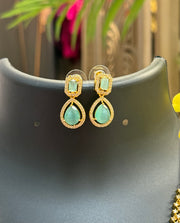 Micro Gold Polish CZ Necklace Set with Mint Green Stone