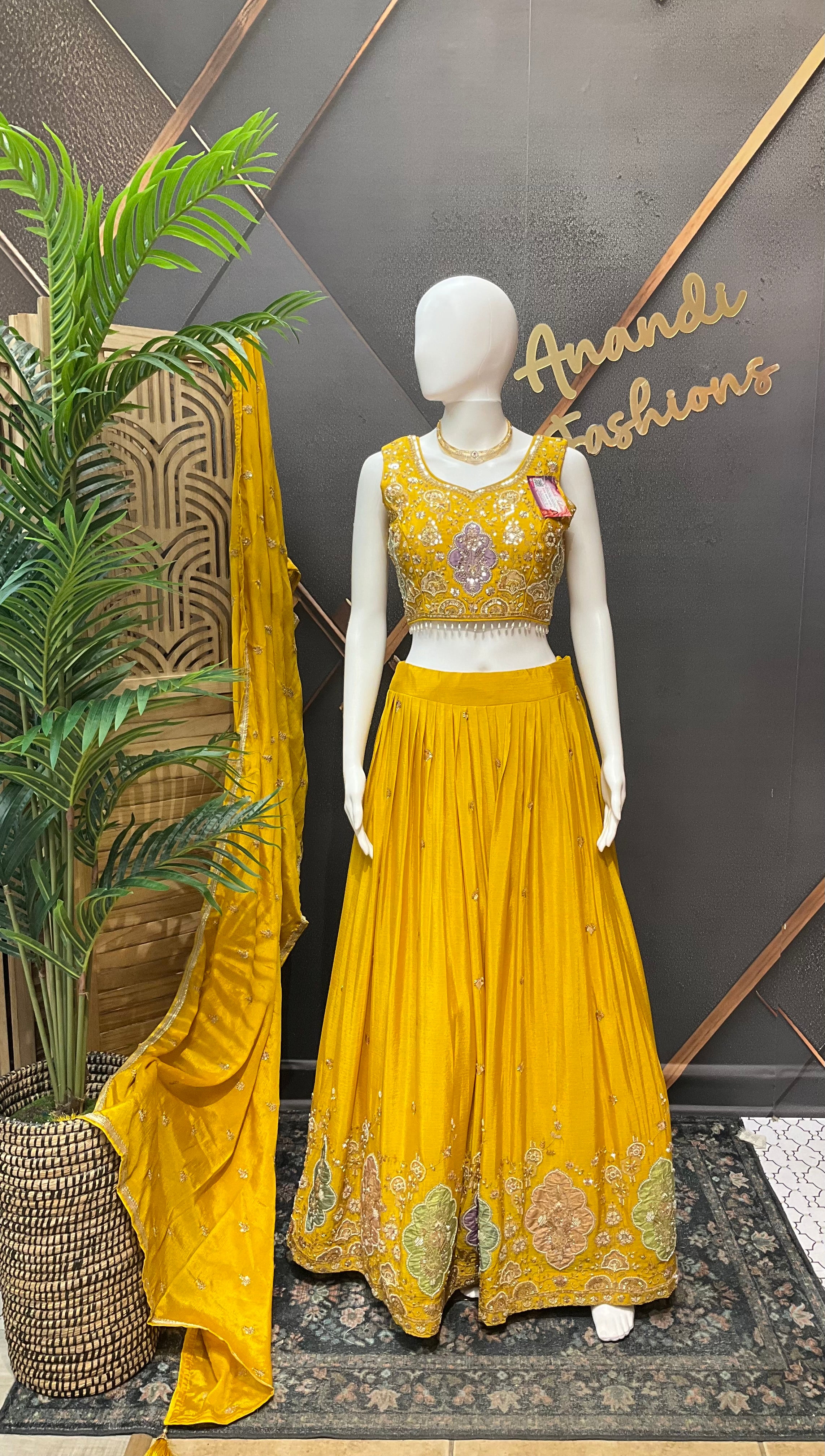 Designer Yellow Party Wear Lehenga set