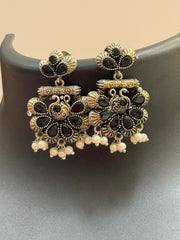German Silver Black Earrings - Anandi Fashions
