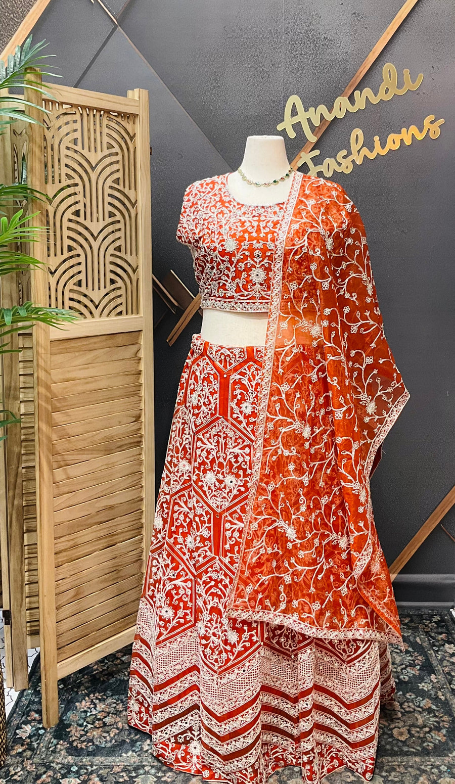 Rust orange plus size lehanga set