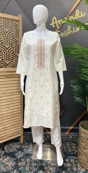 Party Wear White Kurti Set Size 44 - with Benarasi Dupatta