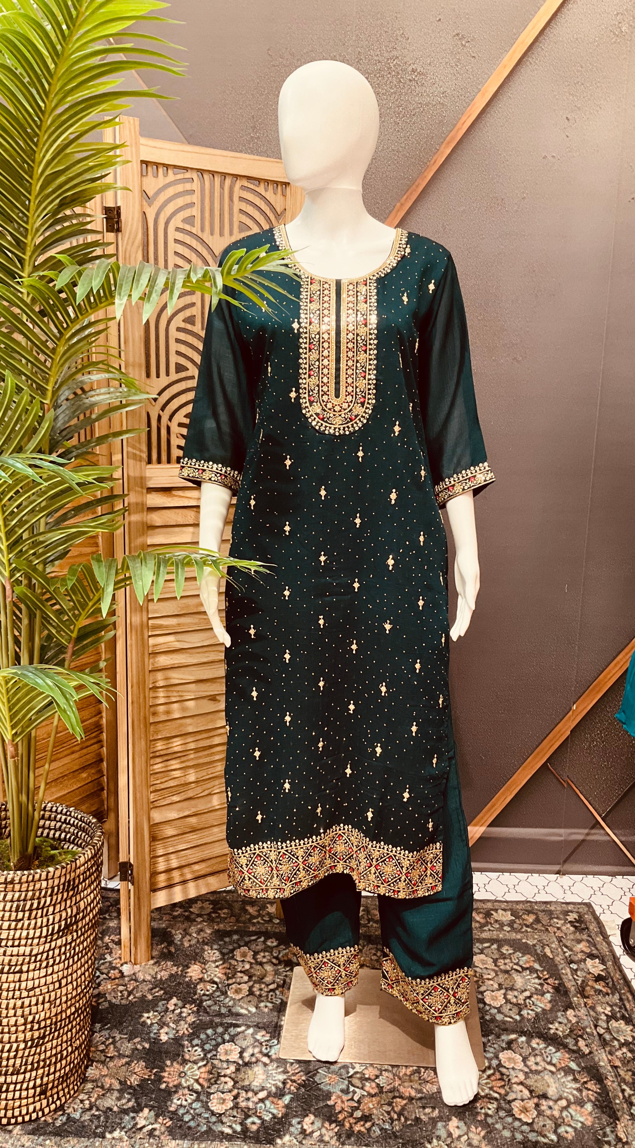 Green Party Wear Chudidhar/Kurti set