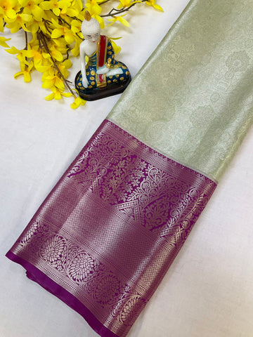 Semi Silk Kanjeevaram Mint Green & Purple Border Saree