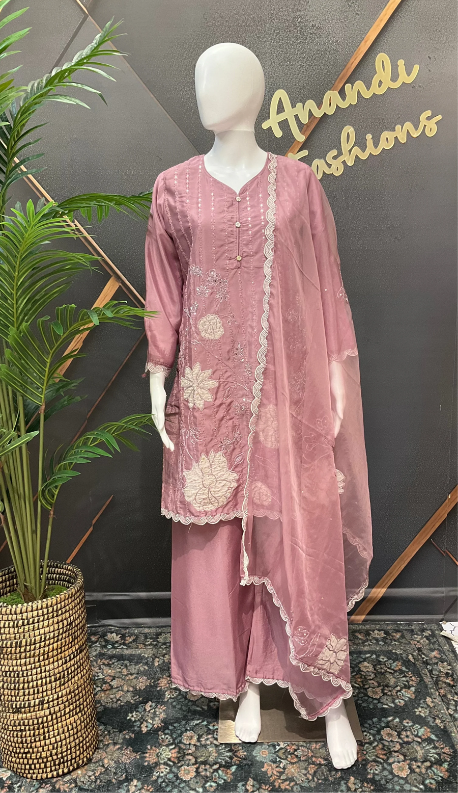 Party Wear Sharara Set with Patch Work - Satin Silk Embroidery