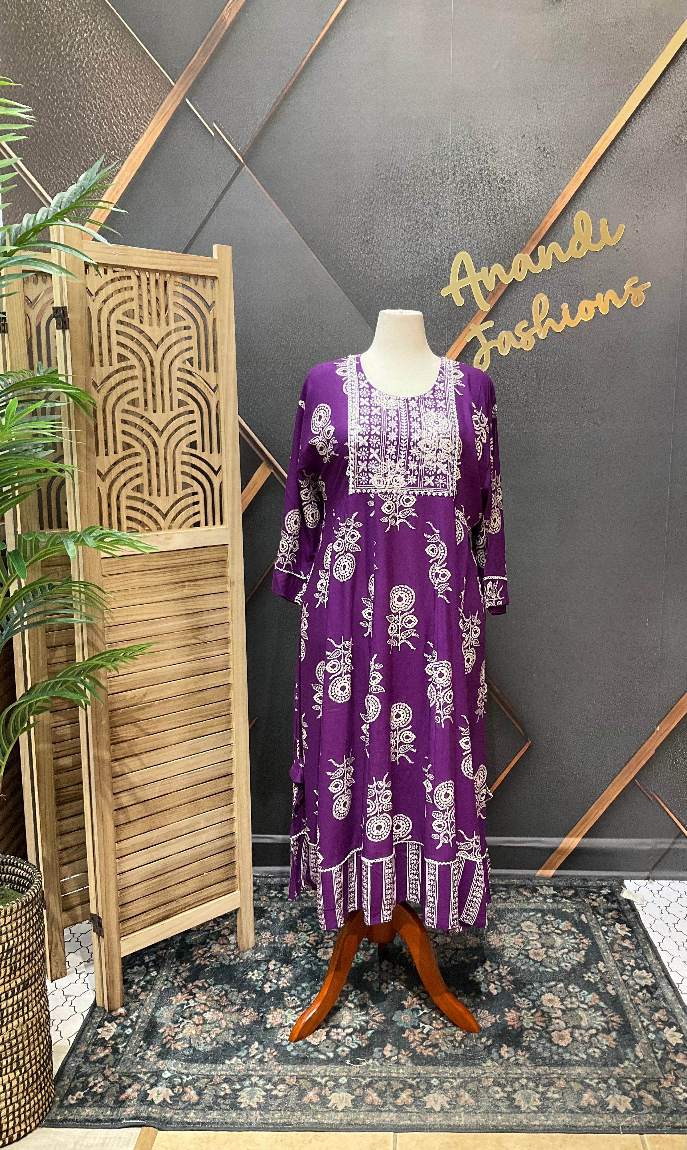 Plus Size Purple Pure cotton Anarkali Kurti