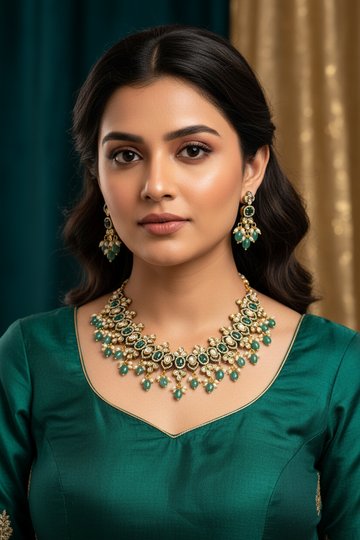 Victorian Necklace set With Green Beads