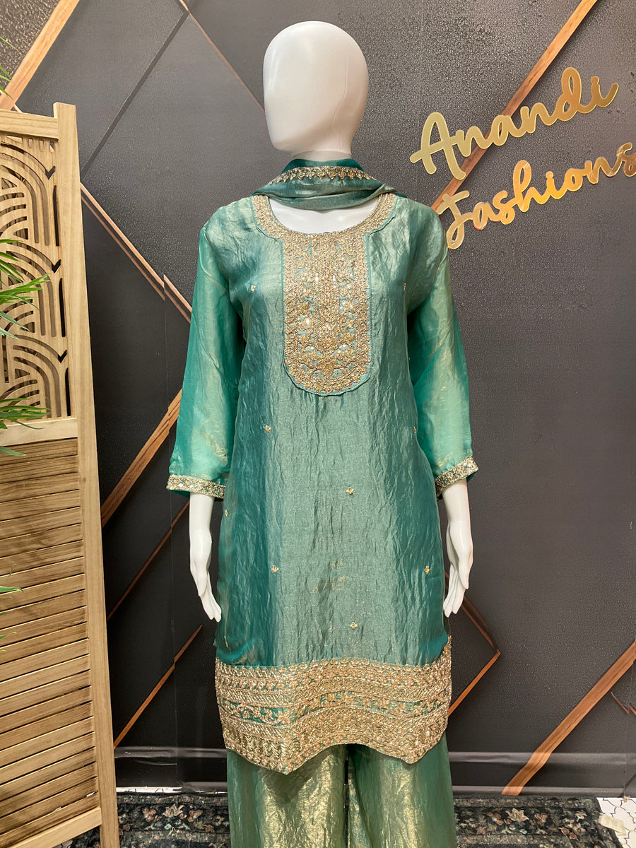Women’s Pastel Green Party Wear Palazzo Set