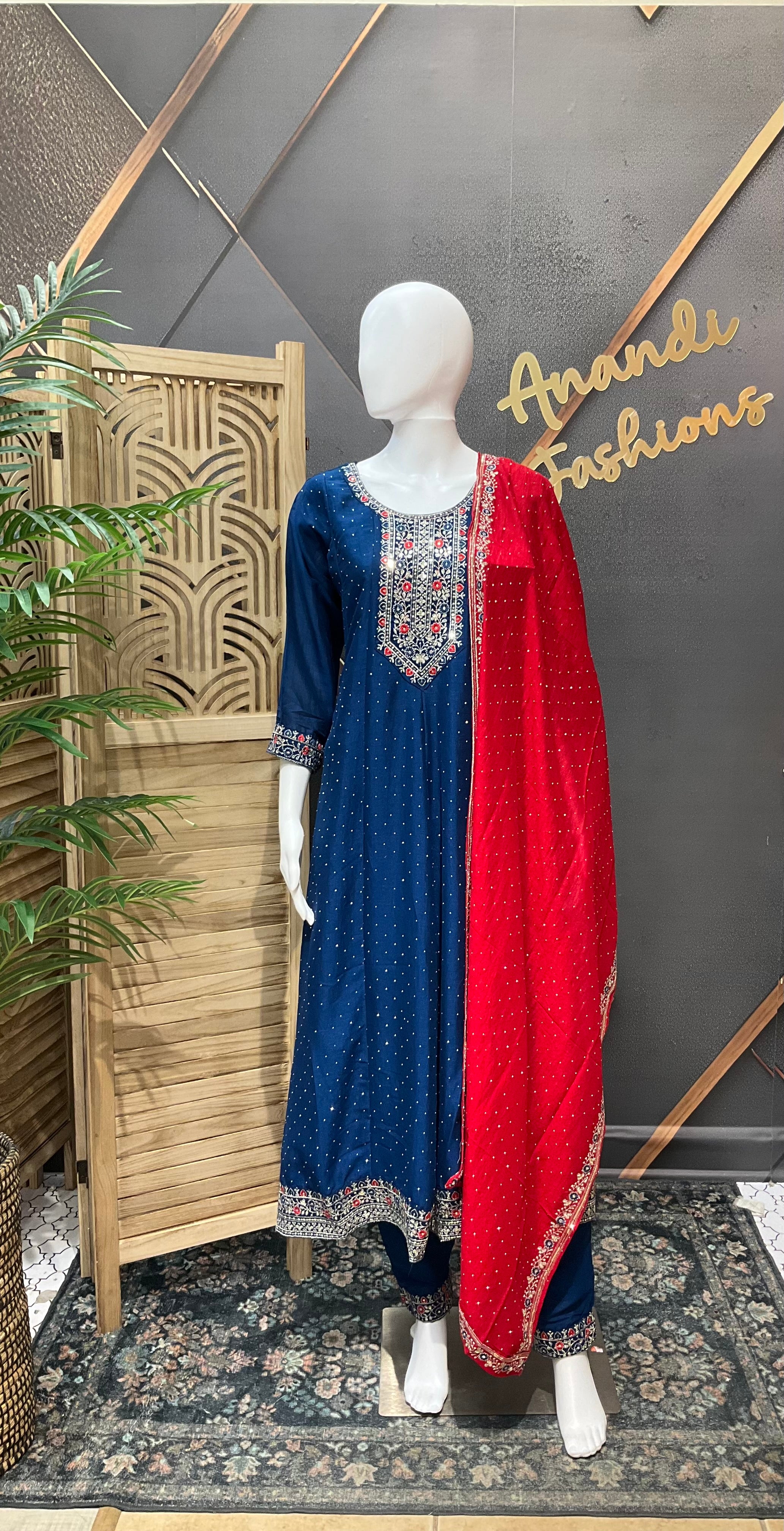 Blue anarkali Party Wear Kurti set