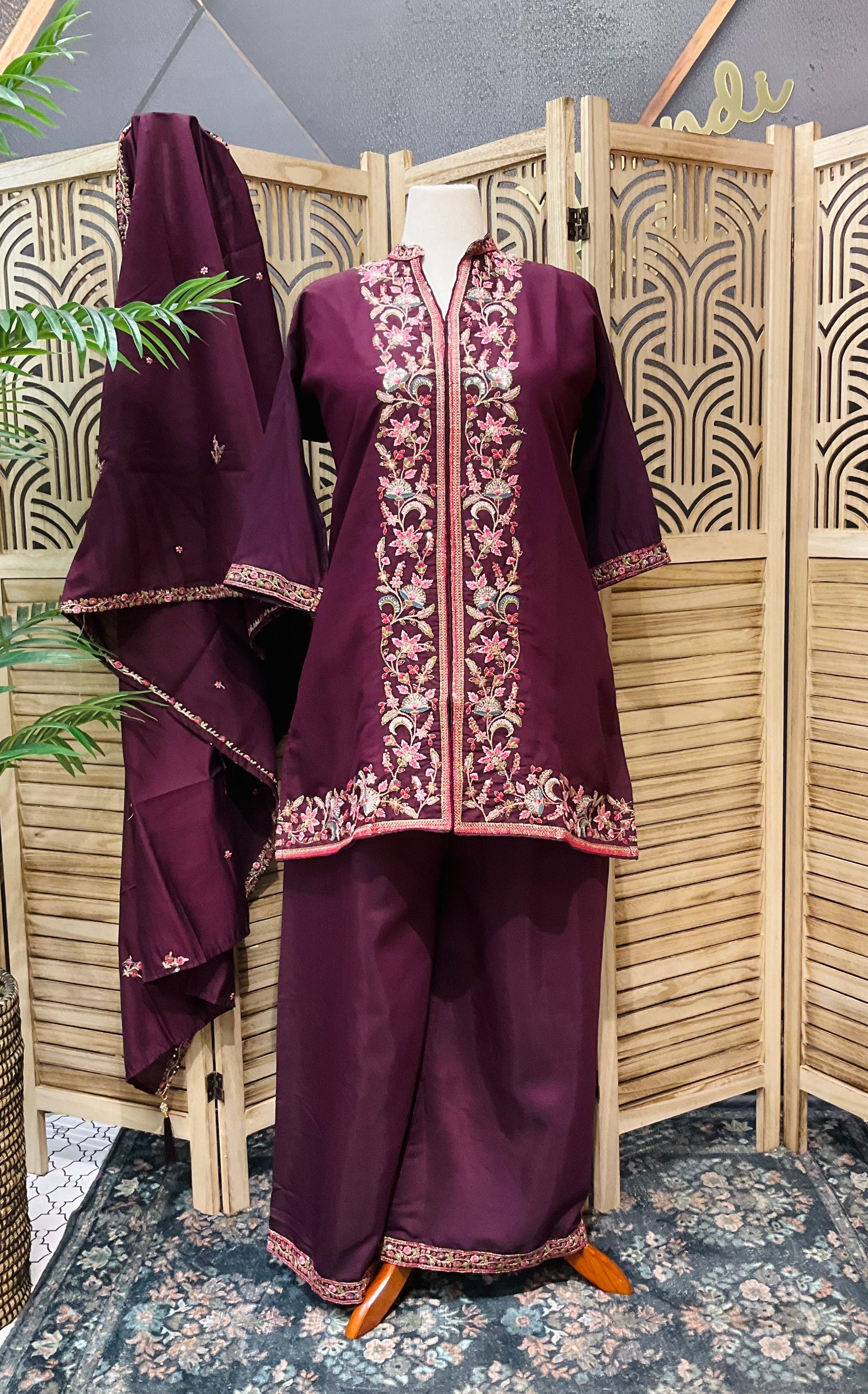 Plus Size 52 - Wine Party Wear Palazzo set