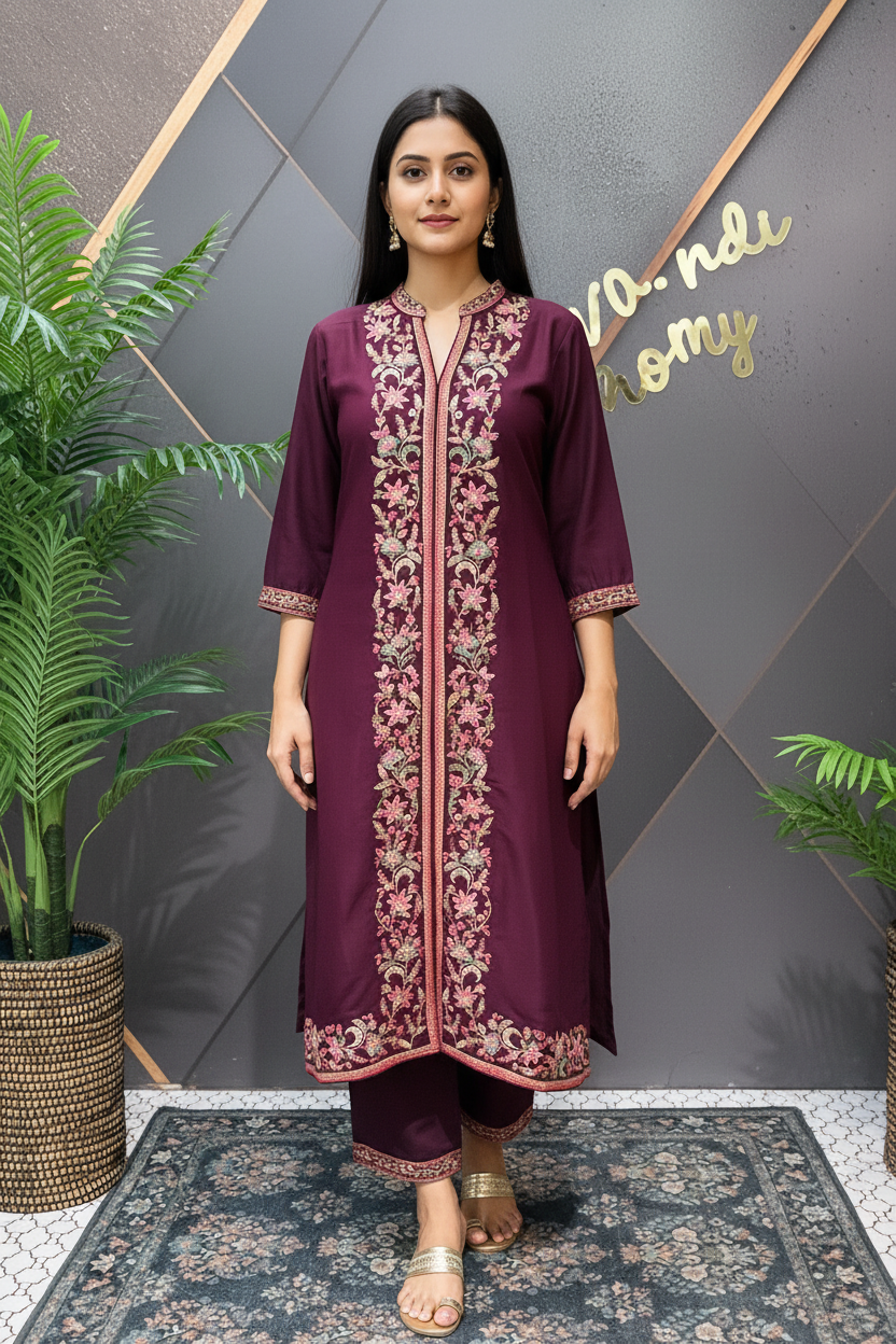 Plus Size 52 - Wine Party Wear Palazzo set