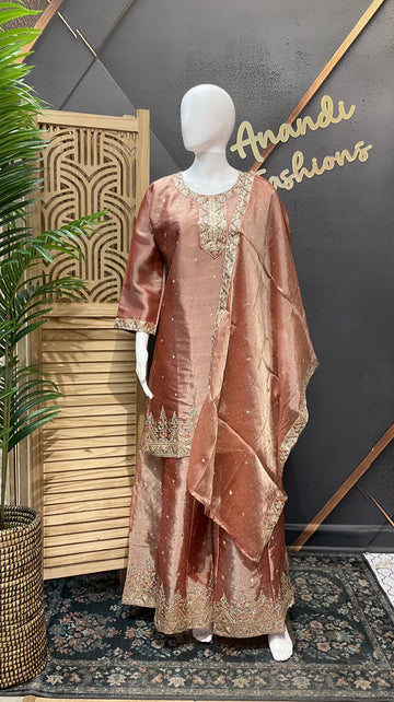 Size 44/Indian XXL - Party Wear Tissue Palazzo/Sharara set