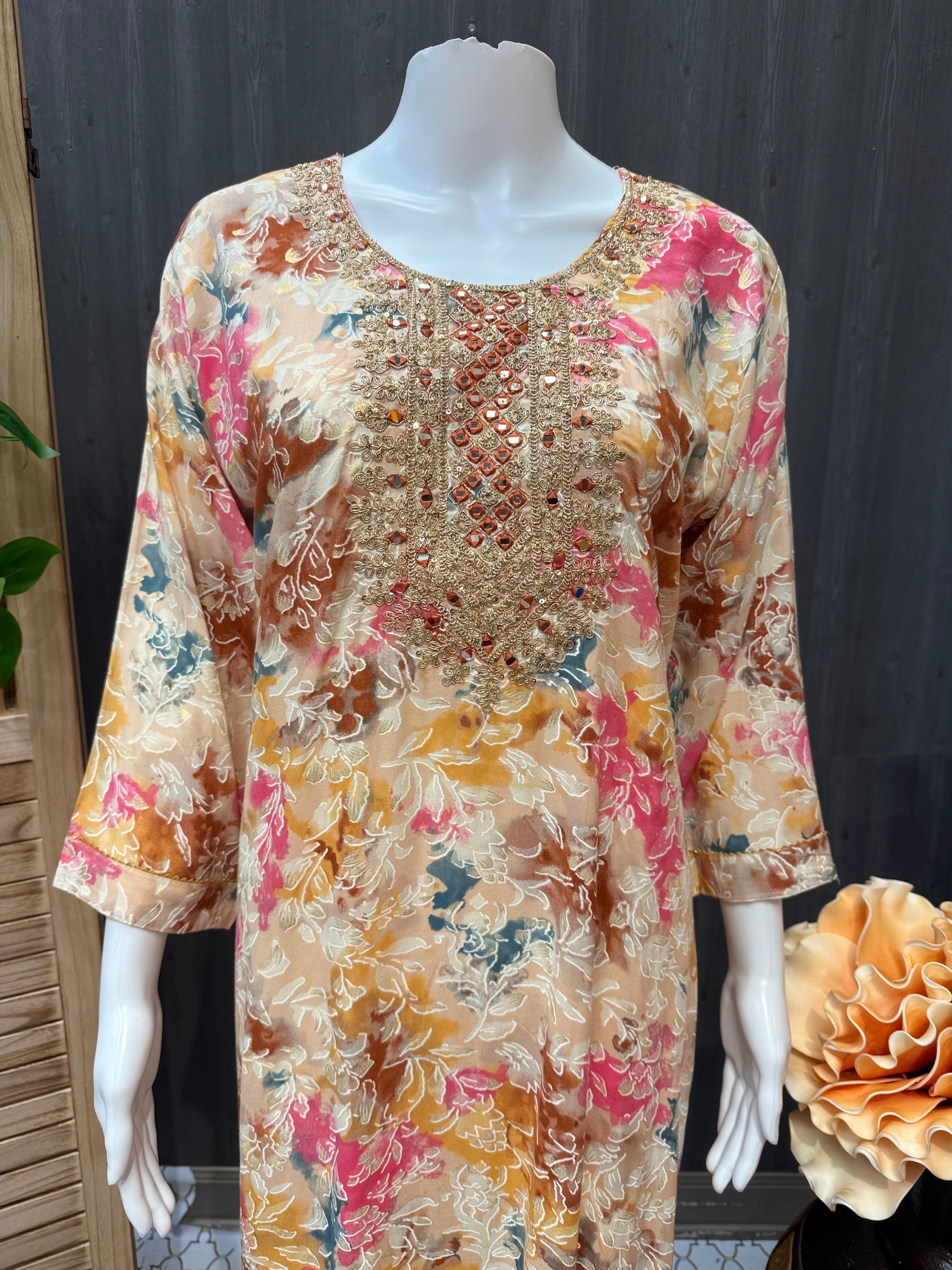 Size 44/US L-Multicolor Cotton Kurti with Embroidery work