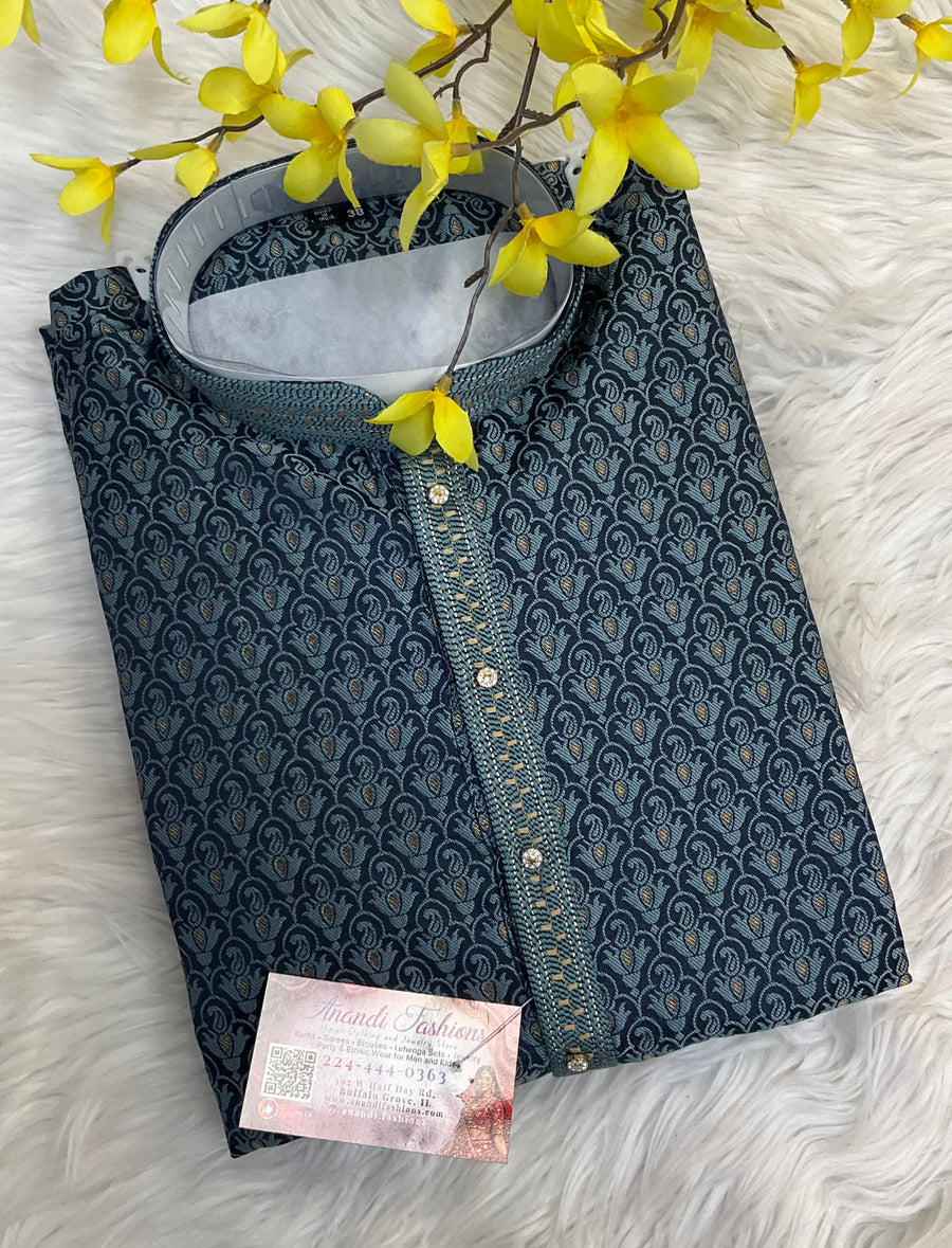 Men’s Gray Blue Kurta Set
