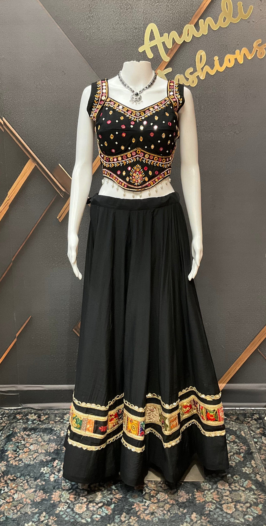 Black Garba Silk Chaniya Choli with Mirrors