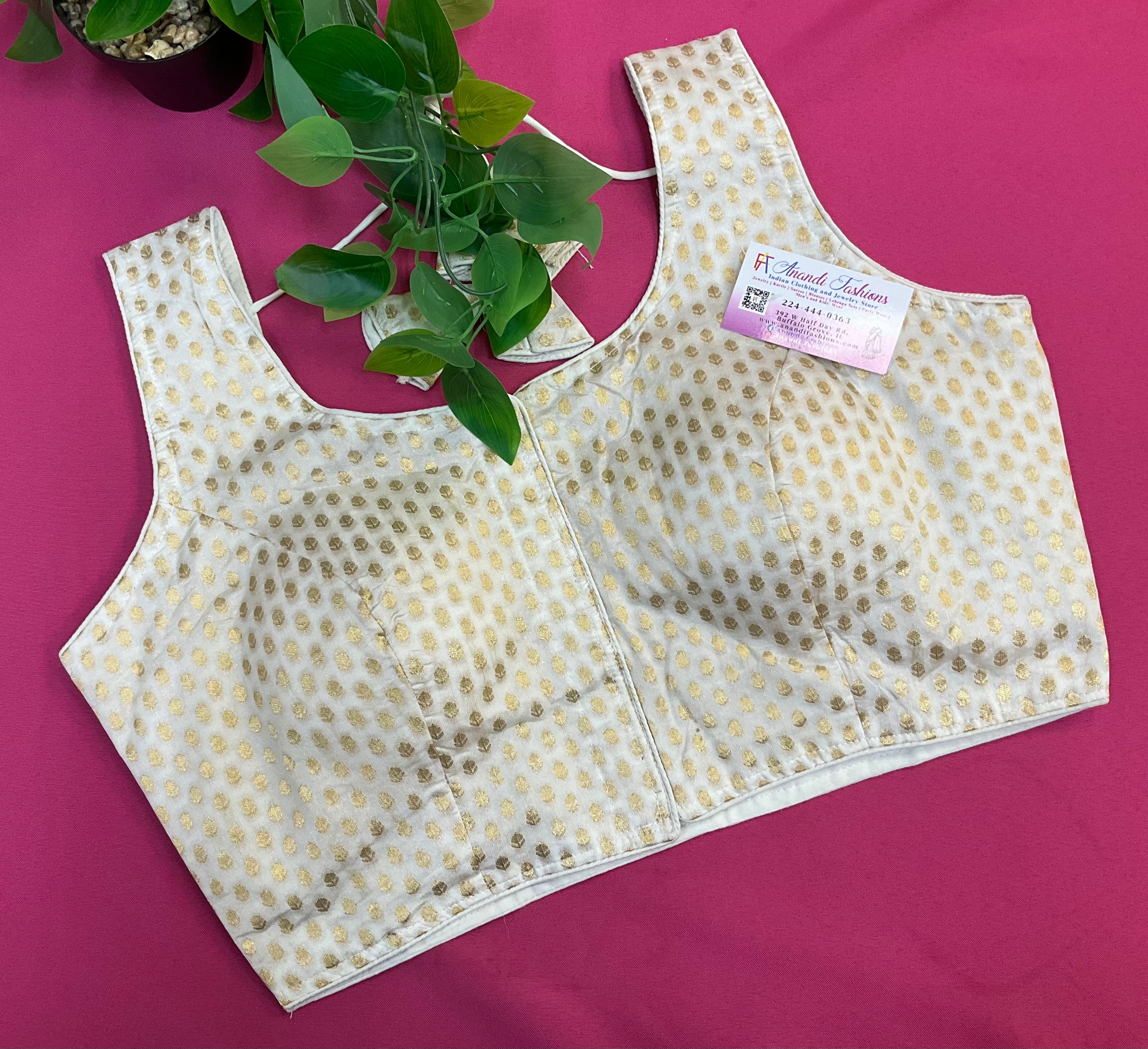 Size 44-Half White Brocade Blouse