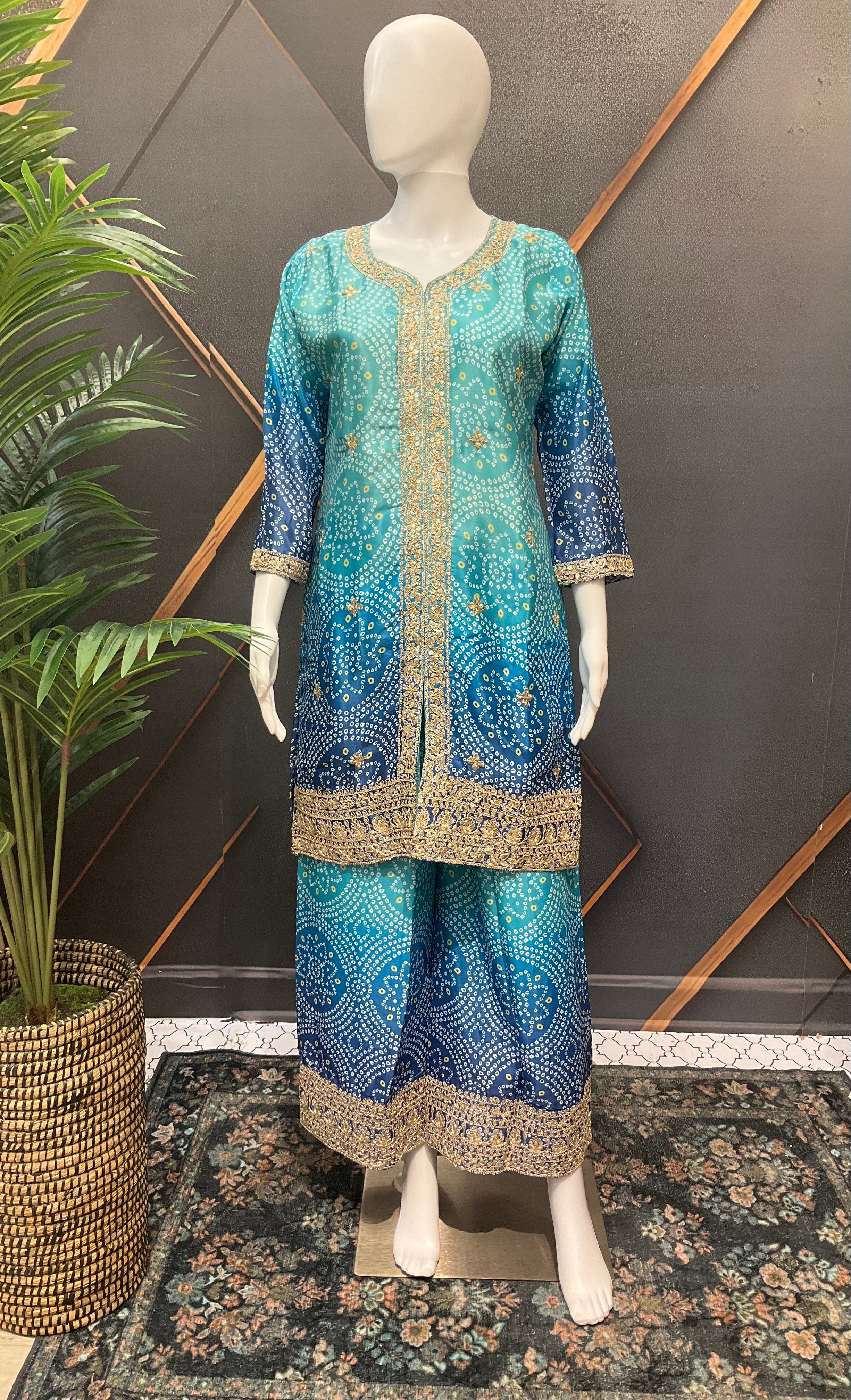 Blue Party Wear set - Bandhini/Bandhani Palazzo set