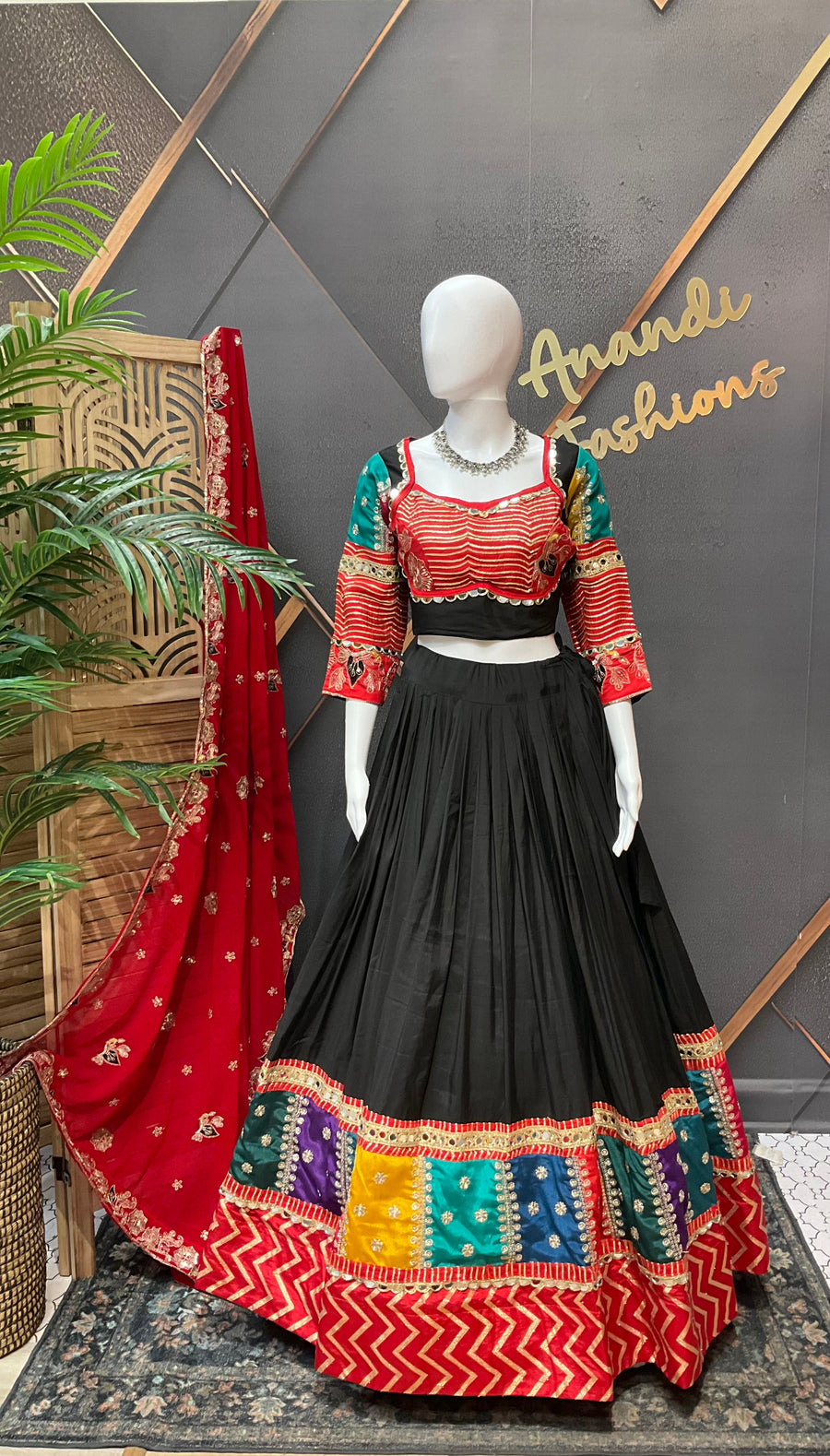 Garba Black Designer Silk Chaniya Choli set