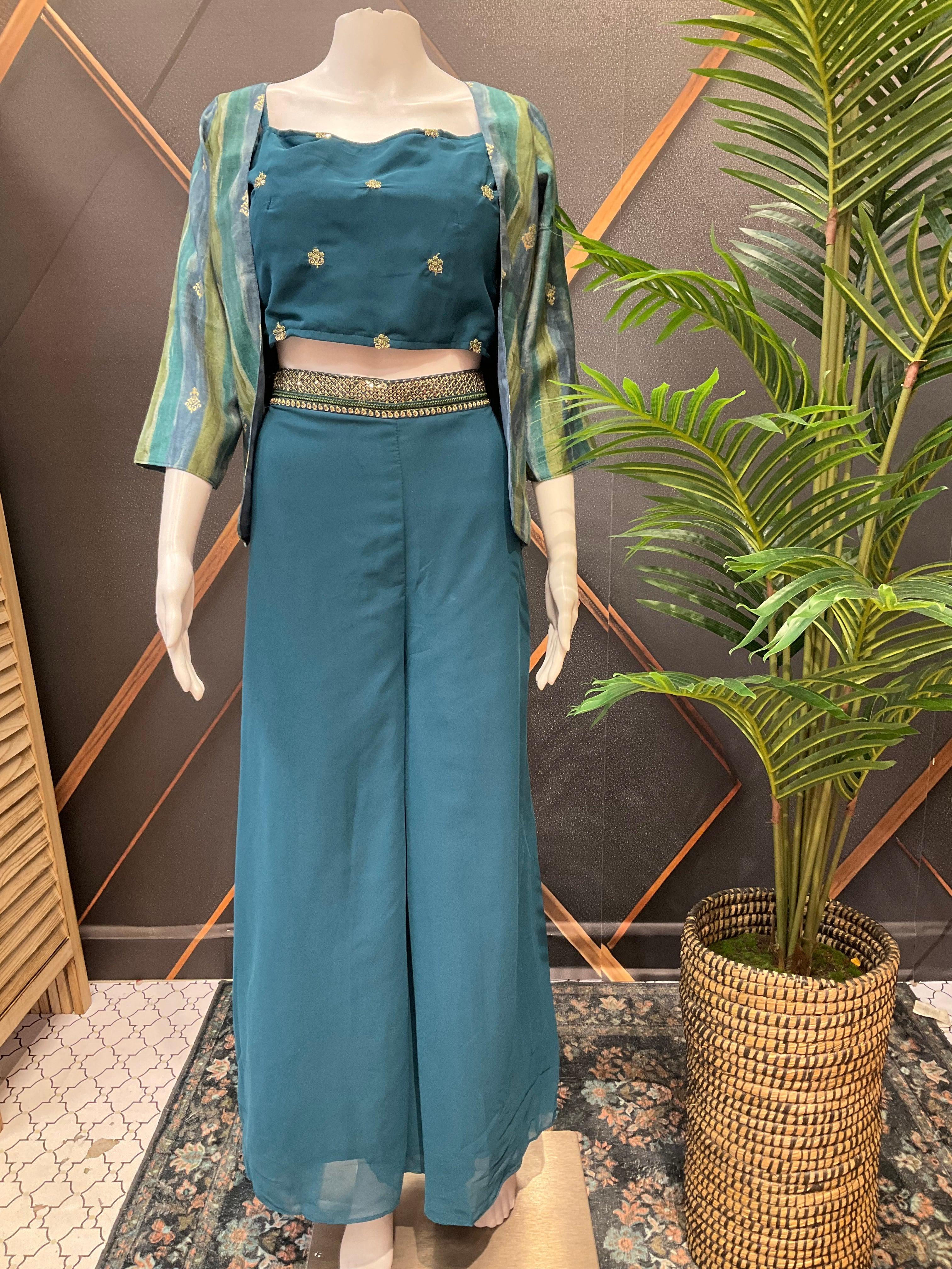 Party Wear Stylish Palazzo Set with Vest - Georgette 3-Piece
