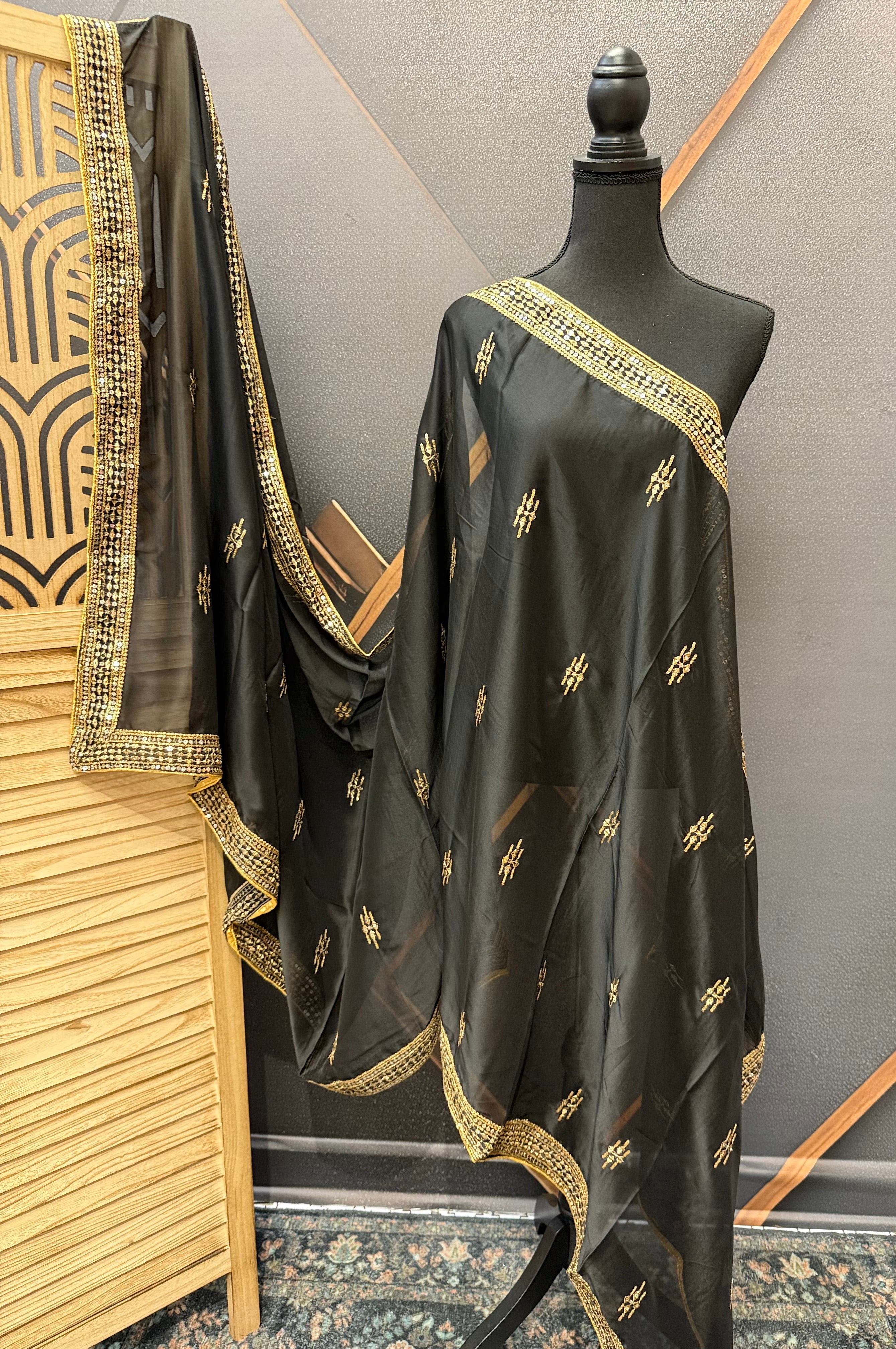 Satin Silk Dupattas with Gold Zari Work