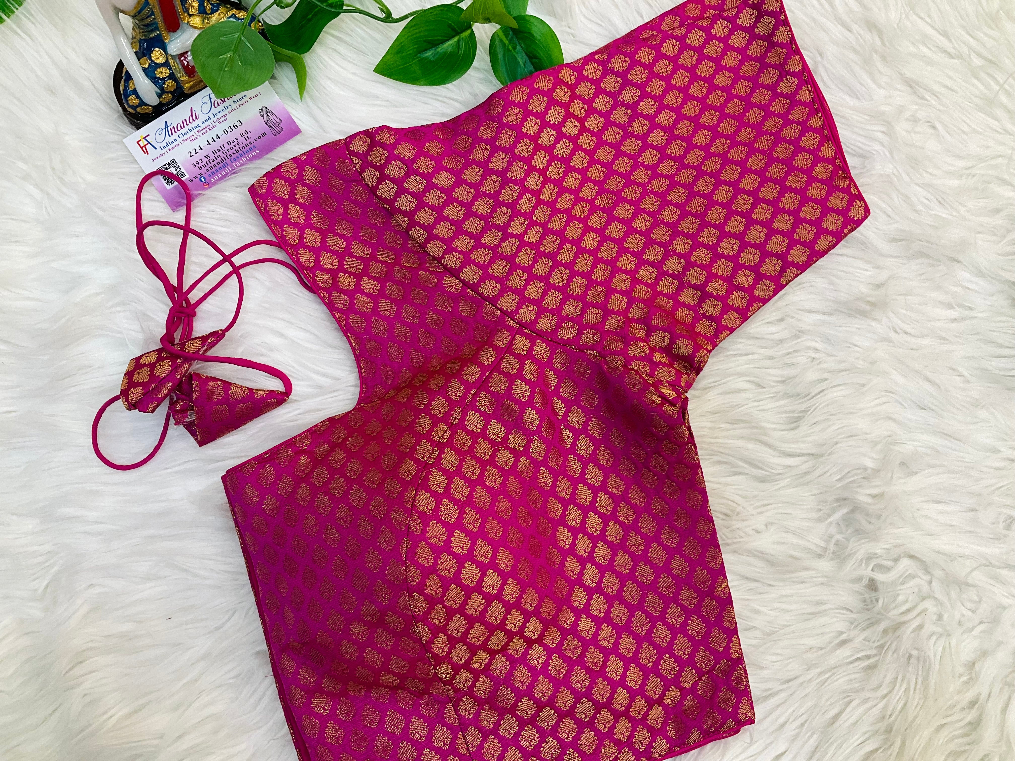 Premium -Pink brocade blouse- front opening- Size 48