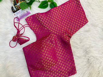 Premium Pink Brocade Blouse - Front Opening Size 48