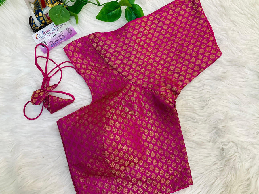 Premium Pink Brocade Blouse - Front Opening Size 48