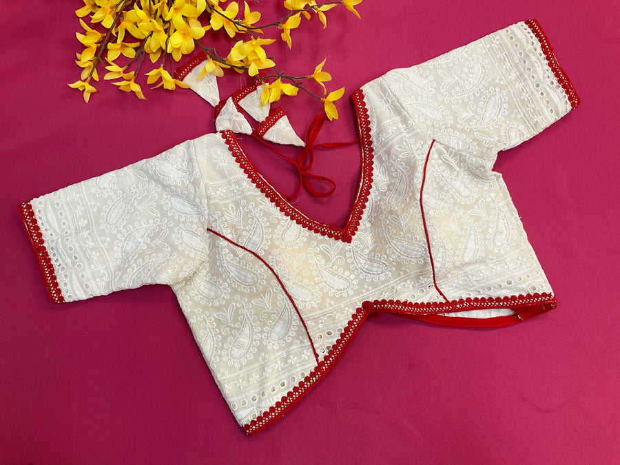 Alia Cut Off White Chikankari Blouse
