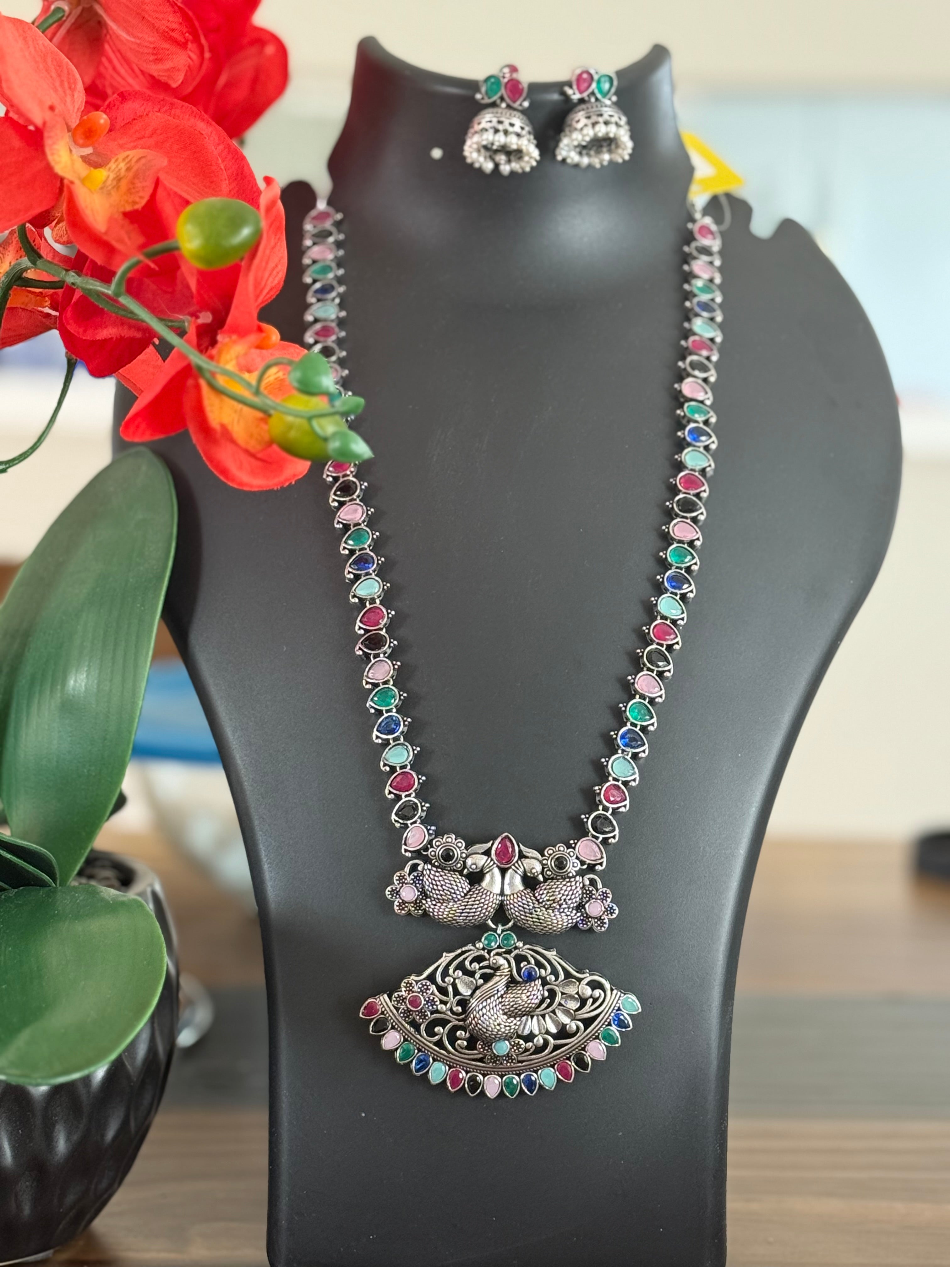 German Silver - Long Haram/Necklace with multicolor stones