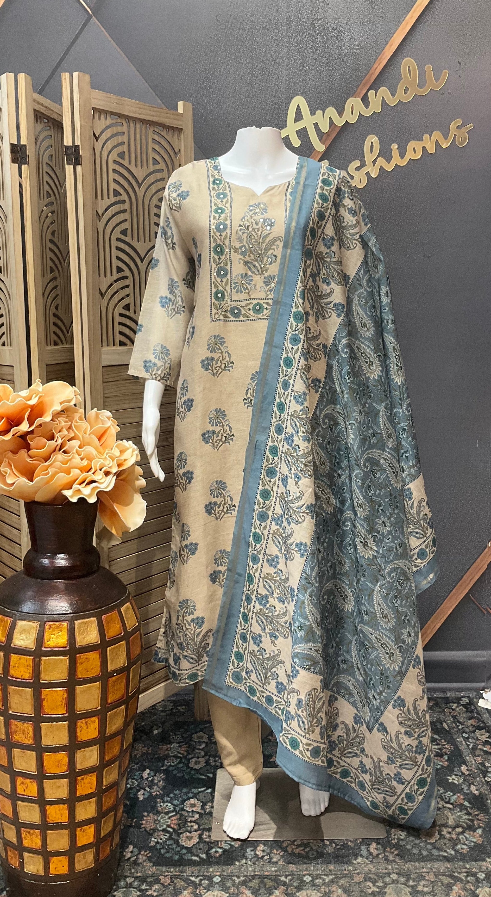 Chanderi Silk Floral Kurti set