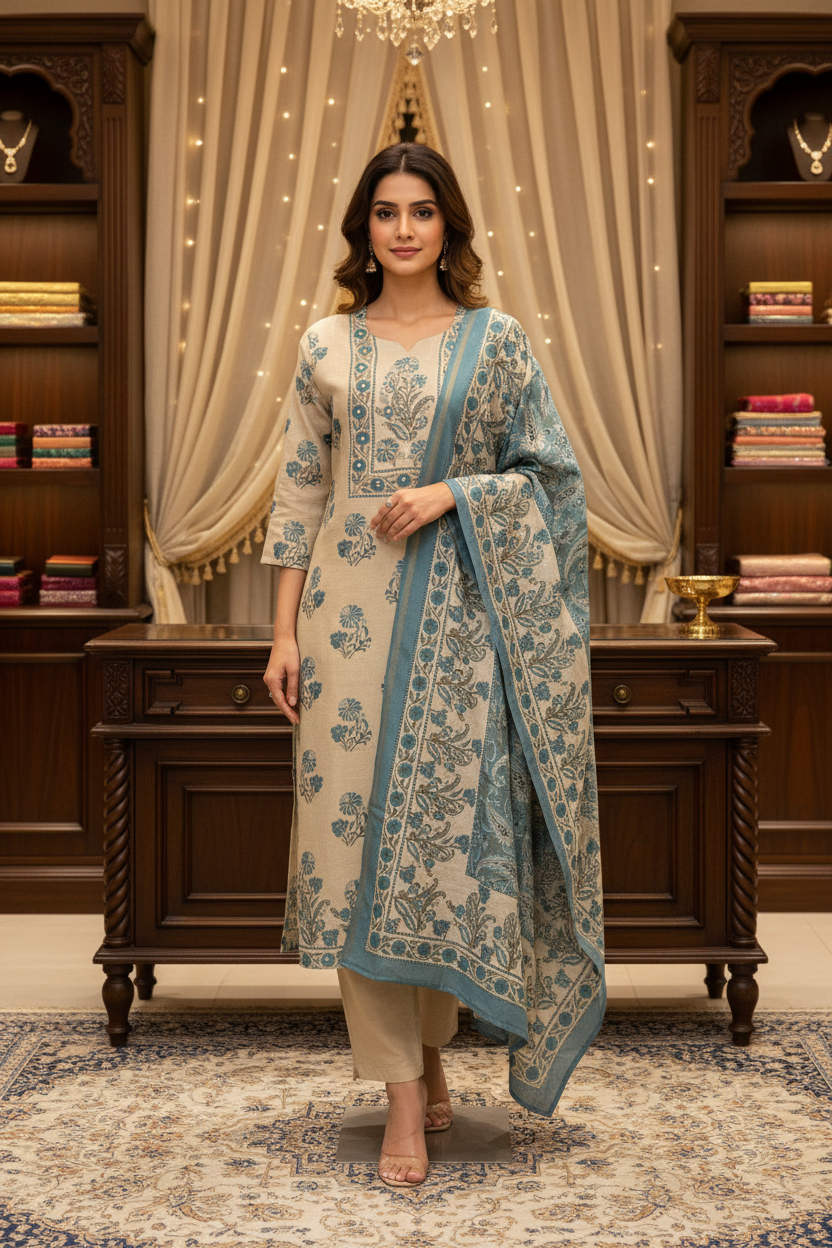 Chanderi Silk Floral Kurti set